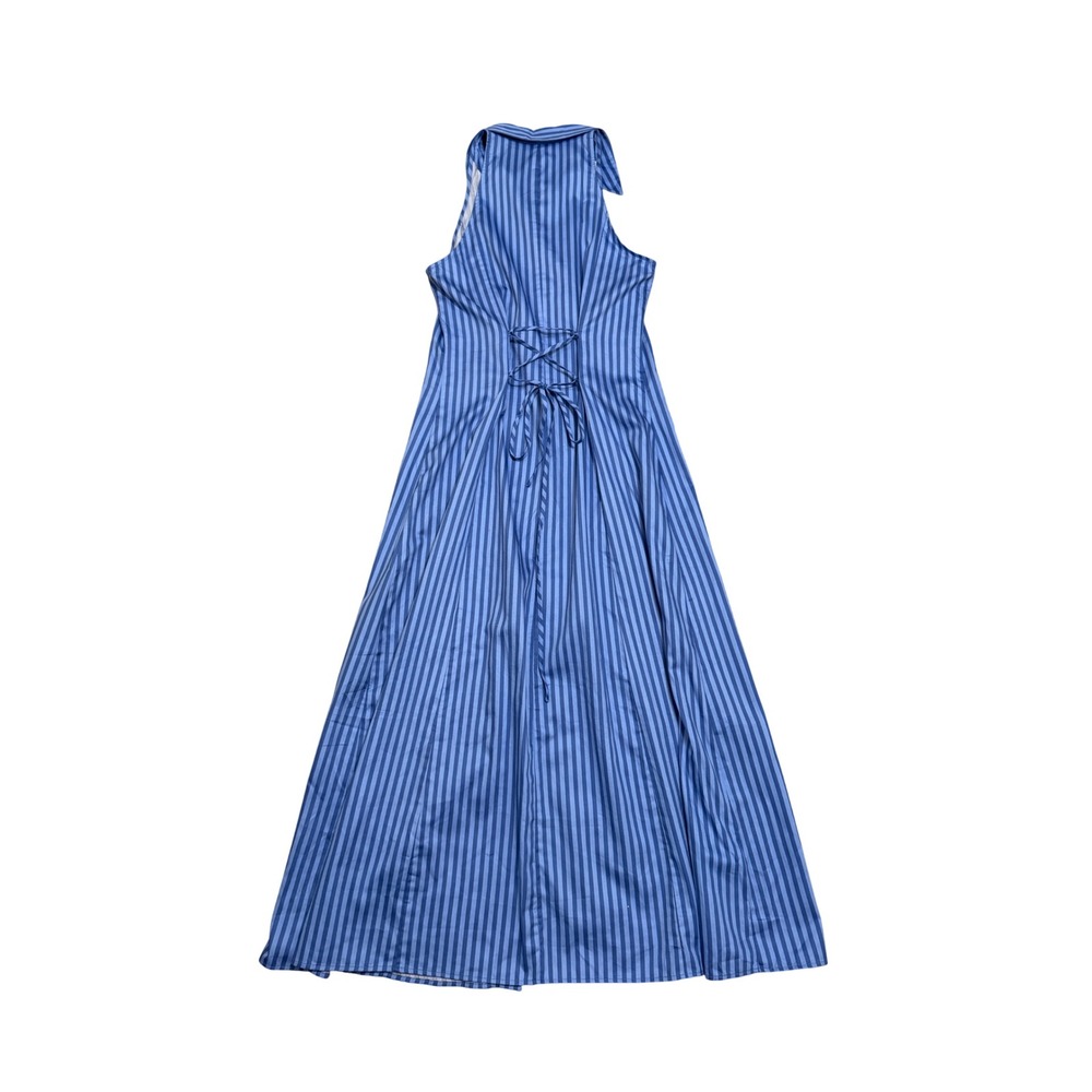 Mango MNG Blue Striped Sleeveless Midi Shirt Dress Corset Back Cotton Size 4 NEW - Picture 3 of 9